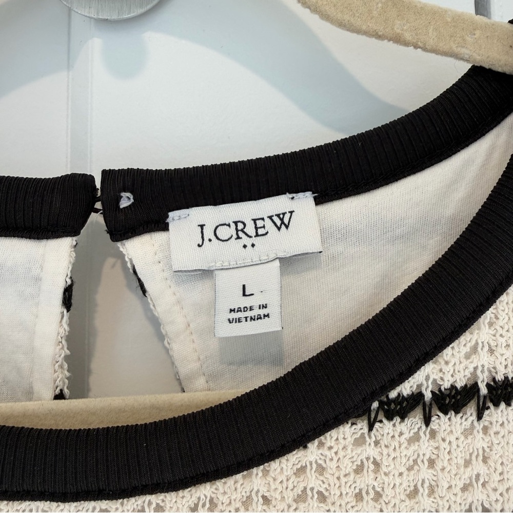J Crew Textured Stripe Shift Dress Cream Black Knit Large - Picture 5 of 13